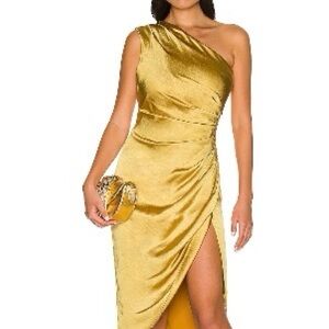 REVOLVE Gold One-Shoulder Dress
